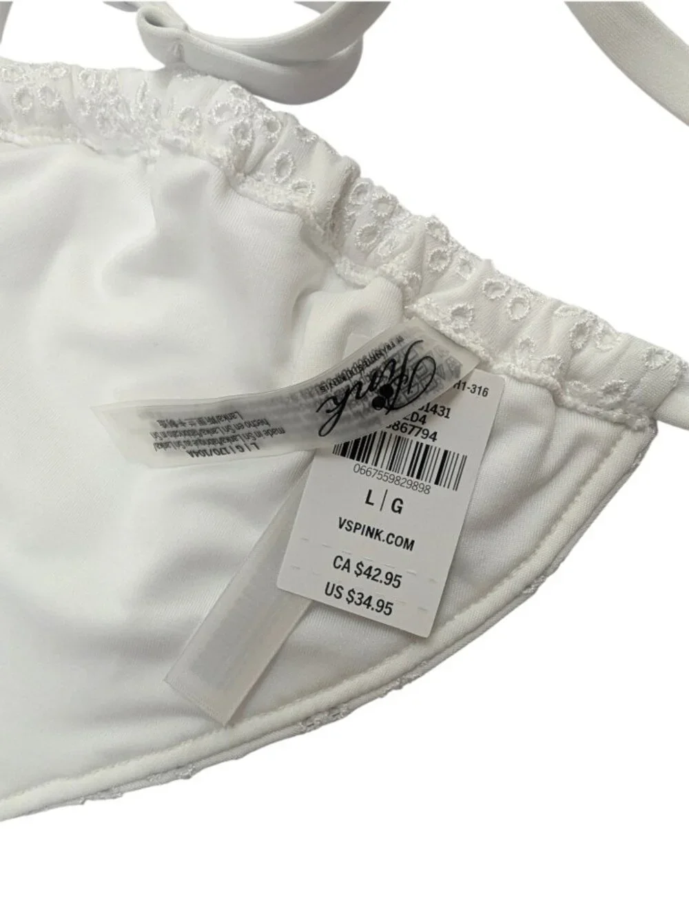 Frankies Bikinis X VS Pink White Eyelet Thong Bikini Set Size L